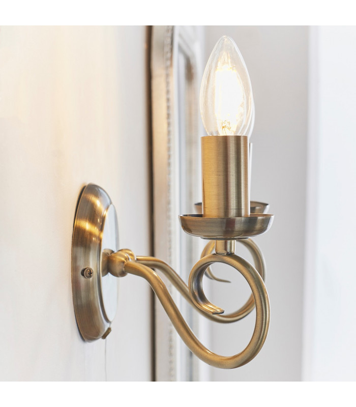 Trafford 2 Light Indoor Candle Wall Light Antique Brass-3