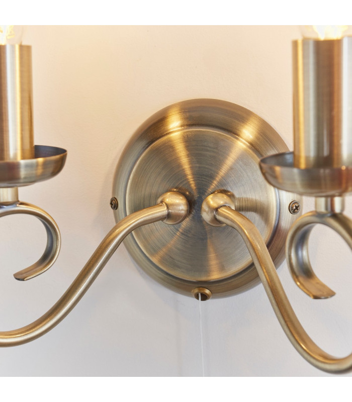 Trafford 2 Light Indoor Candle Wall Light Antique Brass-4