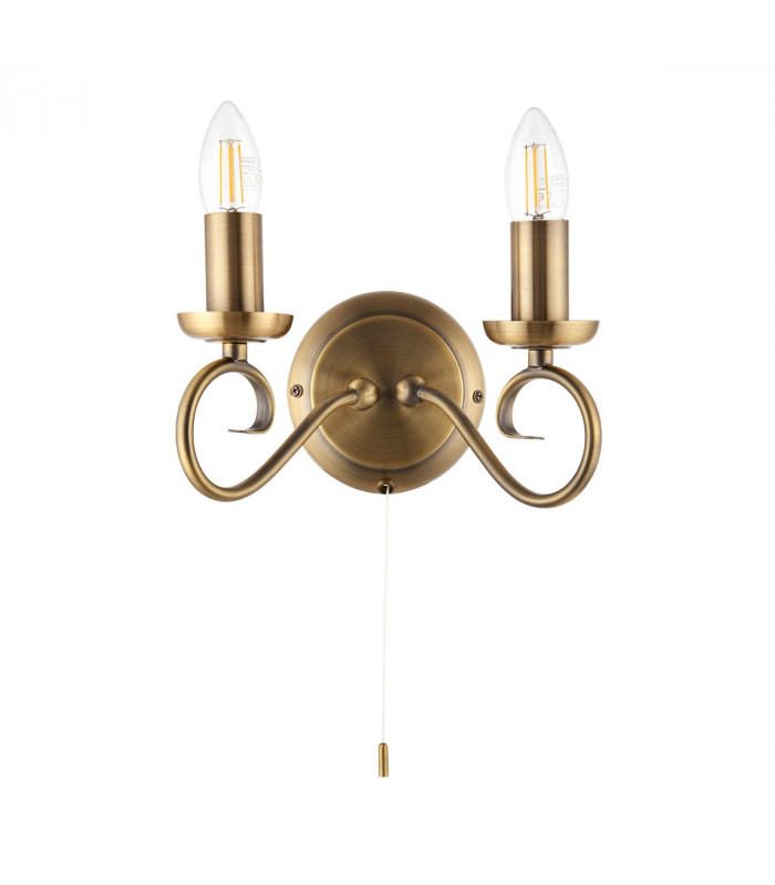 Trafford 2 Light Indoor Candle Wall Light Antique Brass, E14