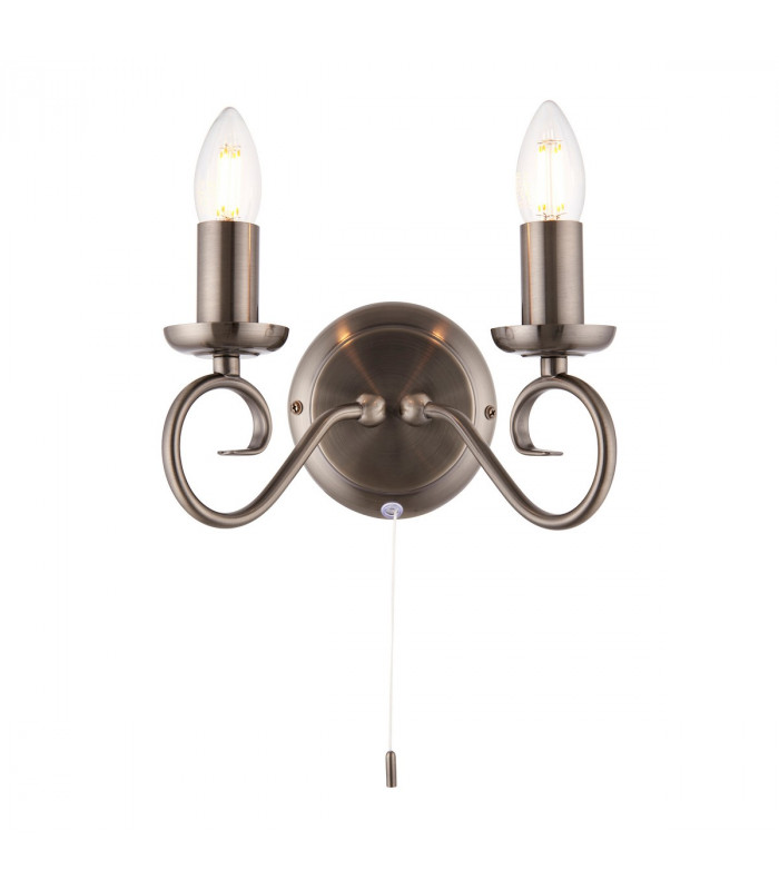 Trafford 2 Light Indoor Candle Wall Light Antique Silver