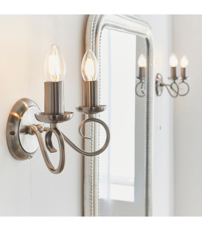 Trafford 2 Light Indoor Candle Wall Light Antique Silver-3
