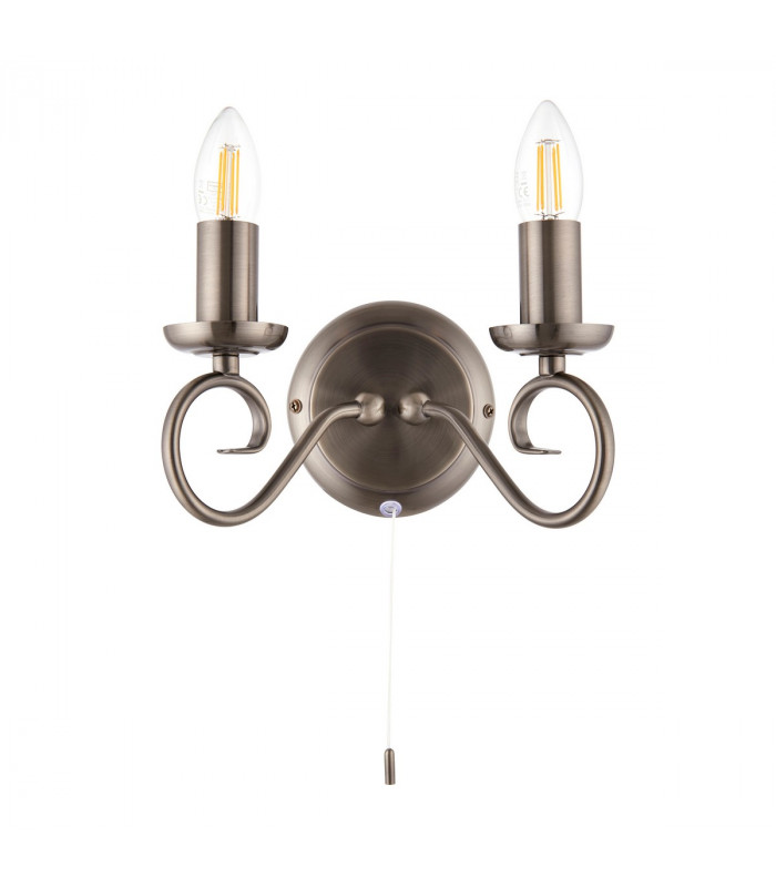 Trafford 2 Light Indoor Candle Wall Light Antique Silver, E14