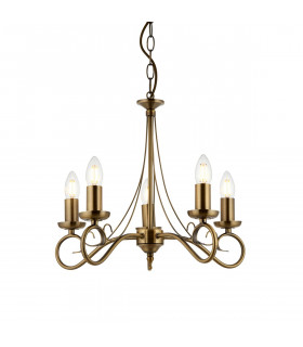 Trafford 5 Light Multi Arm Ceiling Pendant Candle Antique Brass