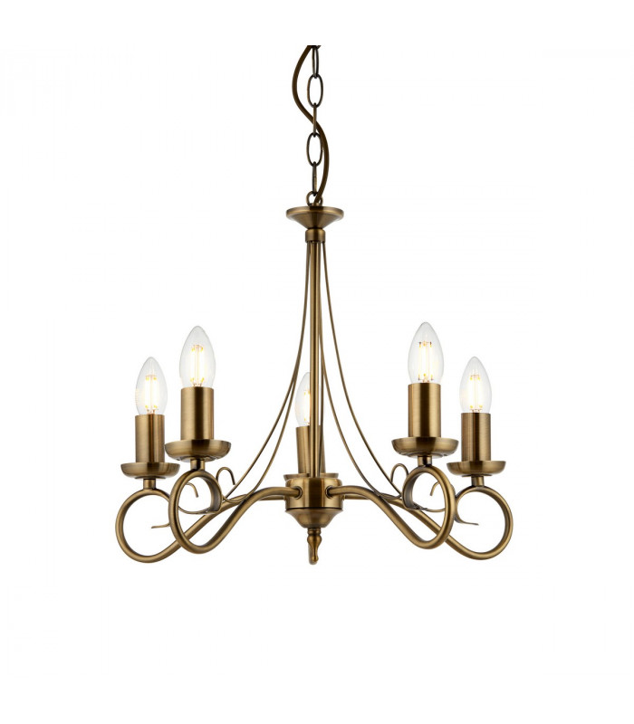Trafford 5 Light Multi Arm Ceiling Pendant Candle Antique Brass