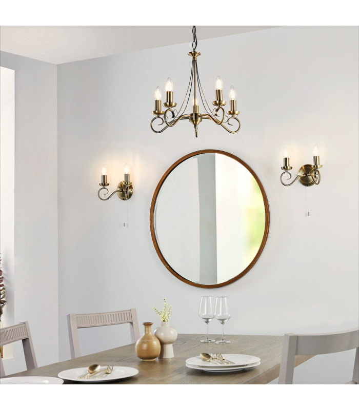 Trafford 5 Light Multi Arm Ceiling Pendant Candle Antique Brass-2