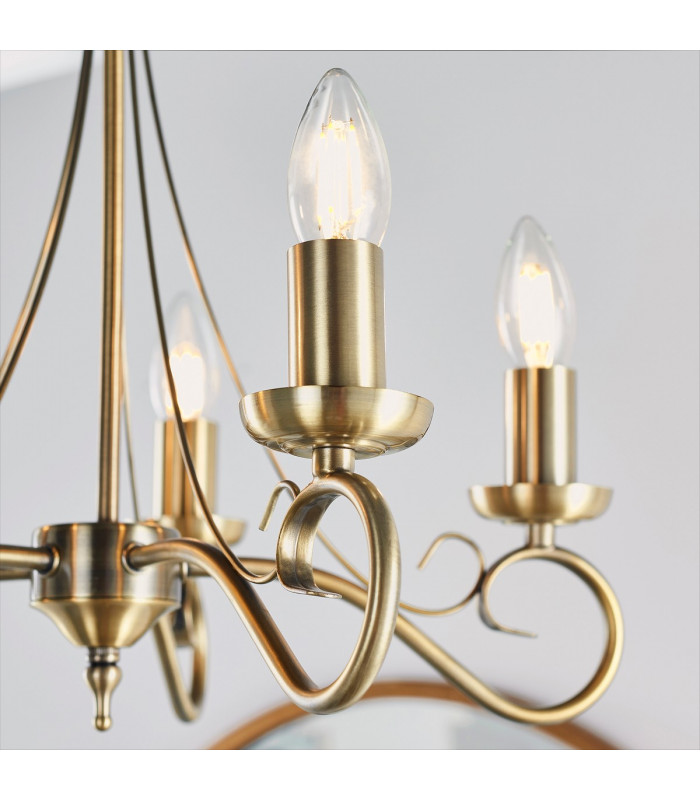 Trafford 5 Light Multi Arm Ceiling Pendant Candle Antique Brass-3