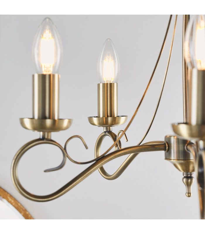 Trafford 5 Light Multi Arm Ceiling Pendant Candle Antique Brass-4