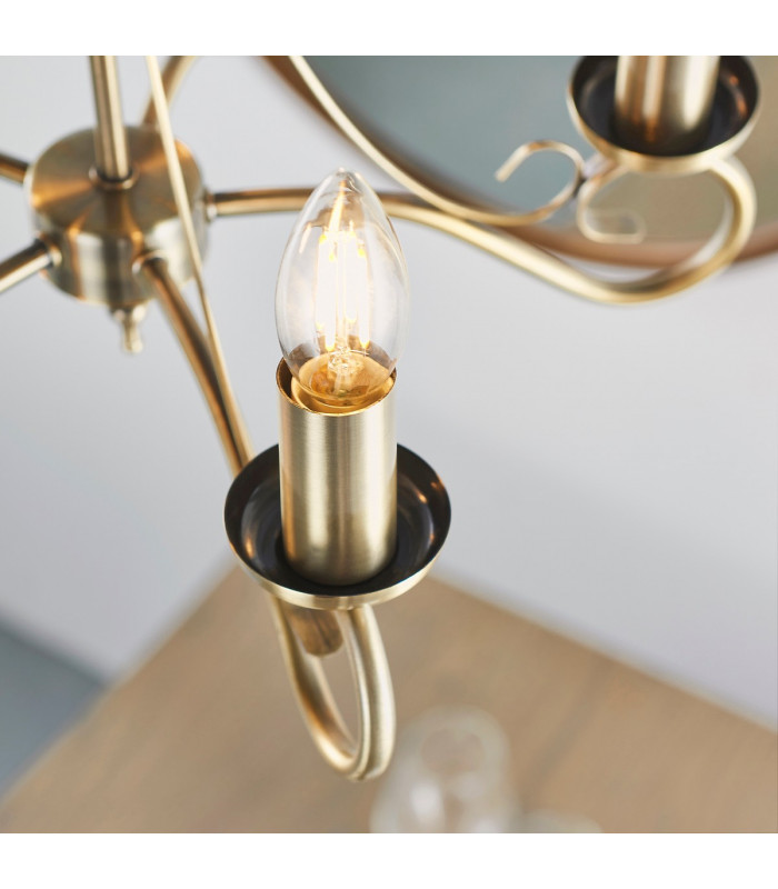 Trafford 5 Light Multi Arm Ceiling Pendant Candle Antique Brass-5