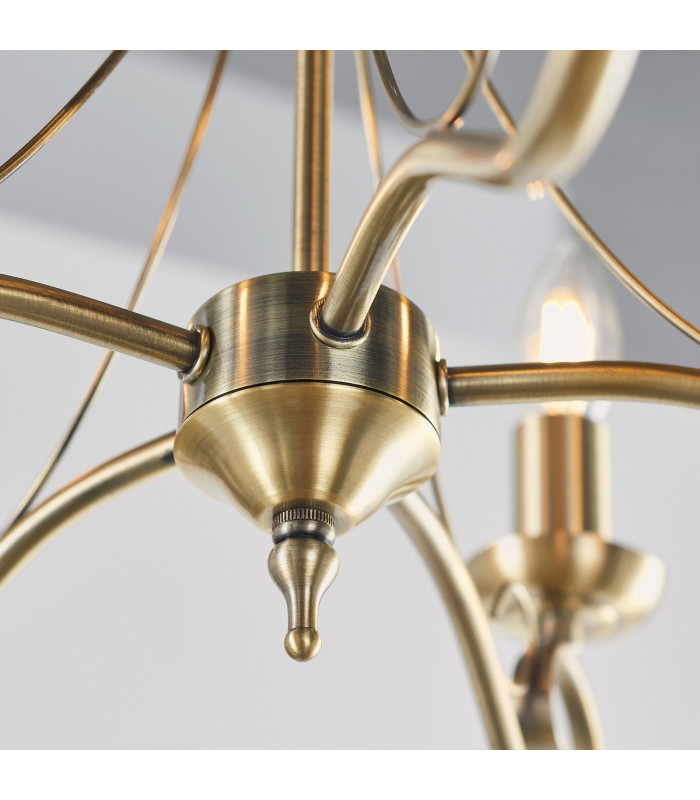 Trafford 5 Light Multi Arm Ceiling Pendant Candle Antique Brass-6