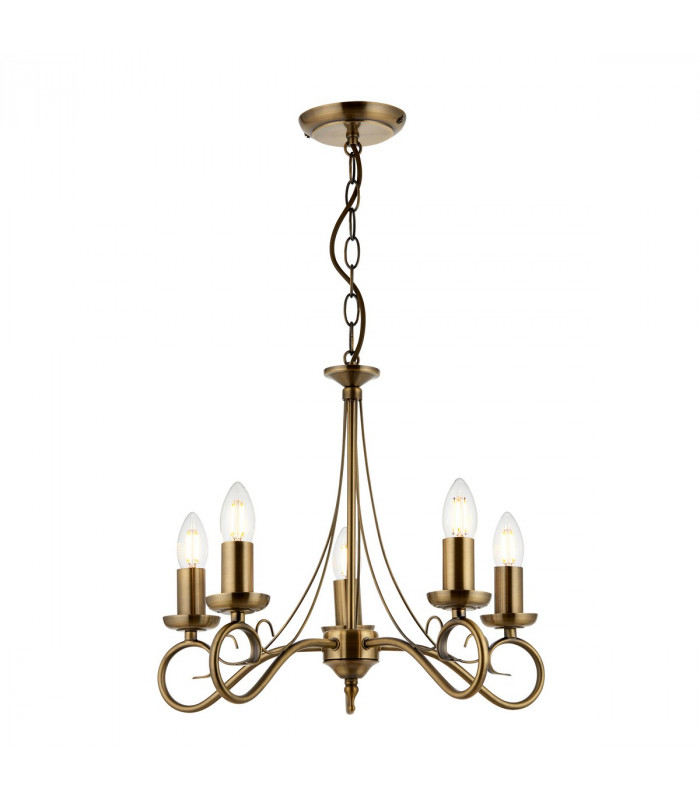 Trafford 5 Light Multi Arm Ceiling Pendant Candle Antique Brass, E14