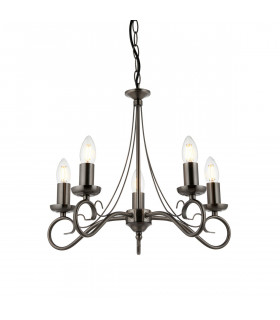 Trafford 5 Light Multi Arm Ceiling Pendant Candle Antique Silver