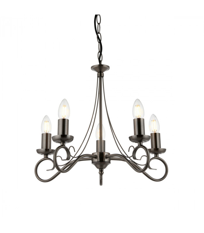 Trafford 5 Light Multi Arm Ceiling Pendant Candle Antique Silver