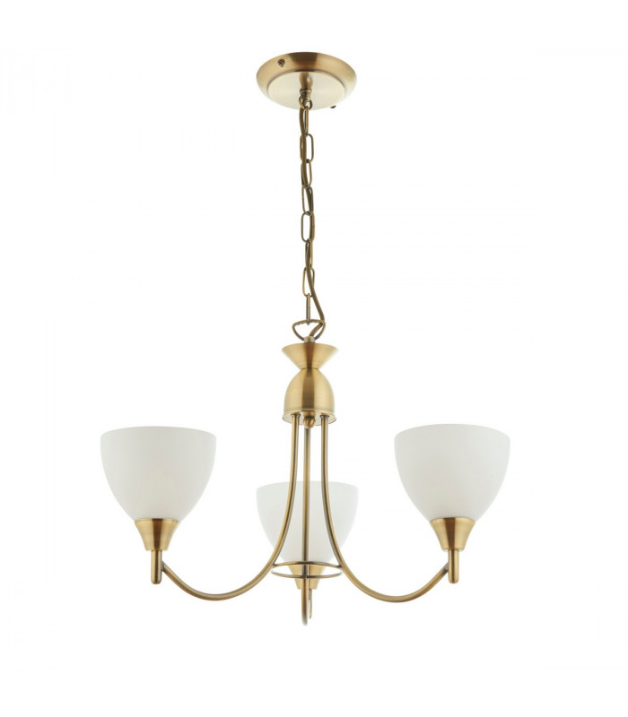 Alton 3 Light Multi Arm Ceiling Pendant Antique Brass, Opal Glass, E14