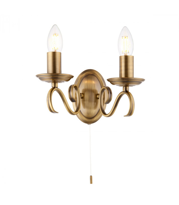 Bernice 2 Light Indoor Candle Wall Light Antique Brass