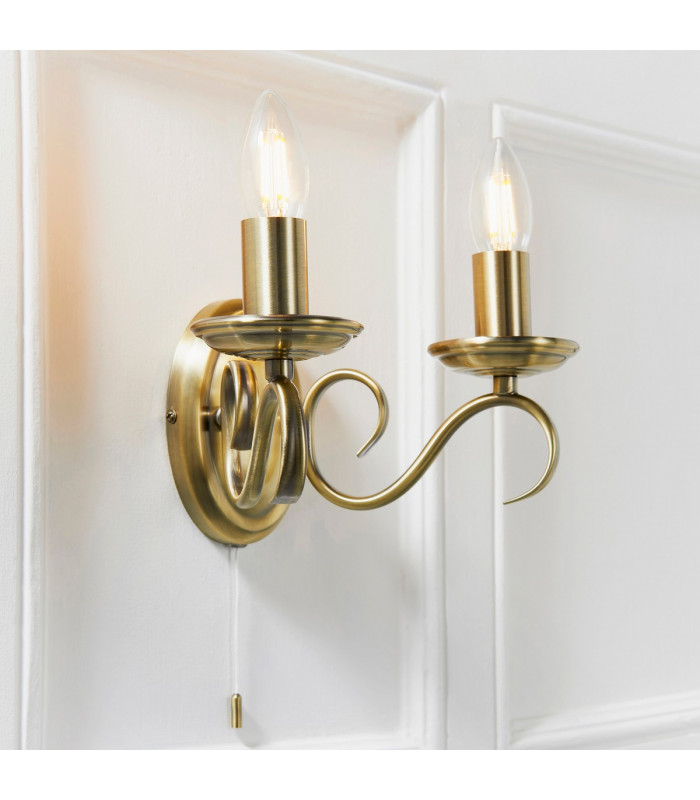 Bernice 2 Light Indoor Candle Wall Light Antique Brass-2