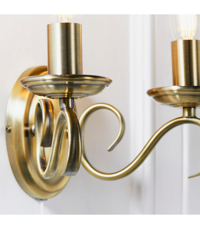Bernice 2 Light Indoor Candle Wall Light Antique Brass-3