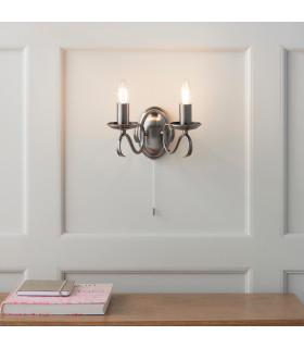 Bernice 2 Light Indoor Candle Wall Light Antique Silver-1