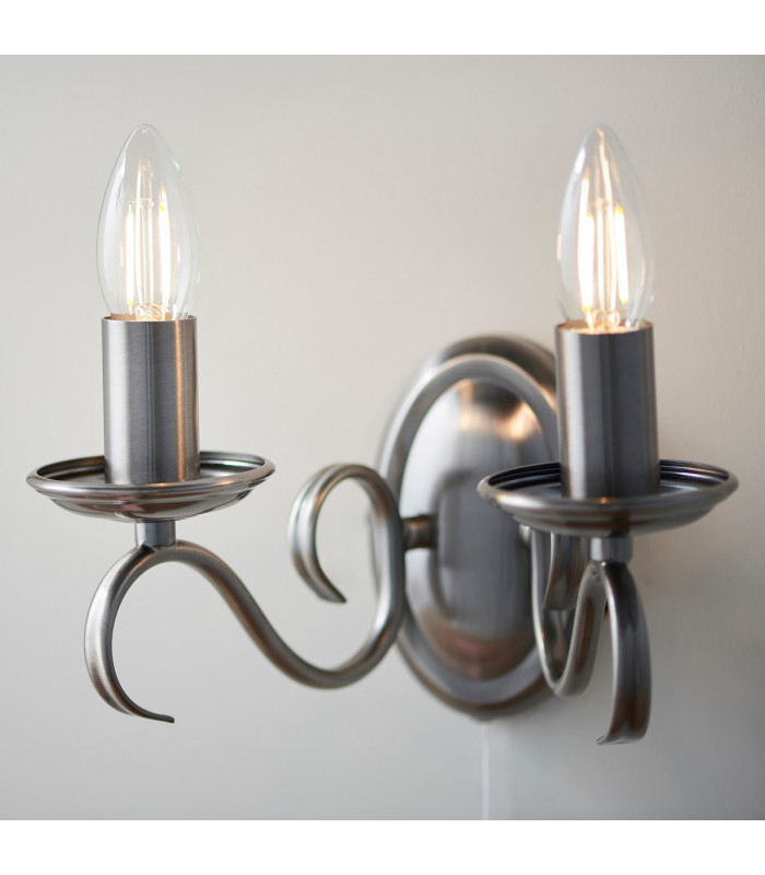 Bernice 2 Light Indoor Candle Wall Light Antique Silver-4