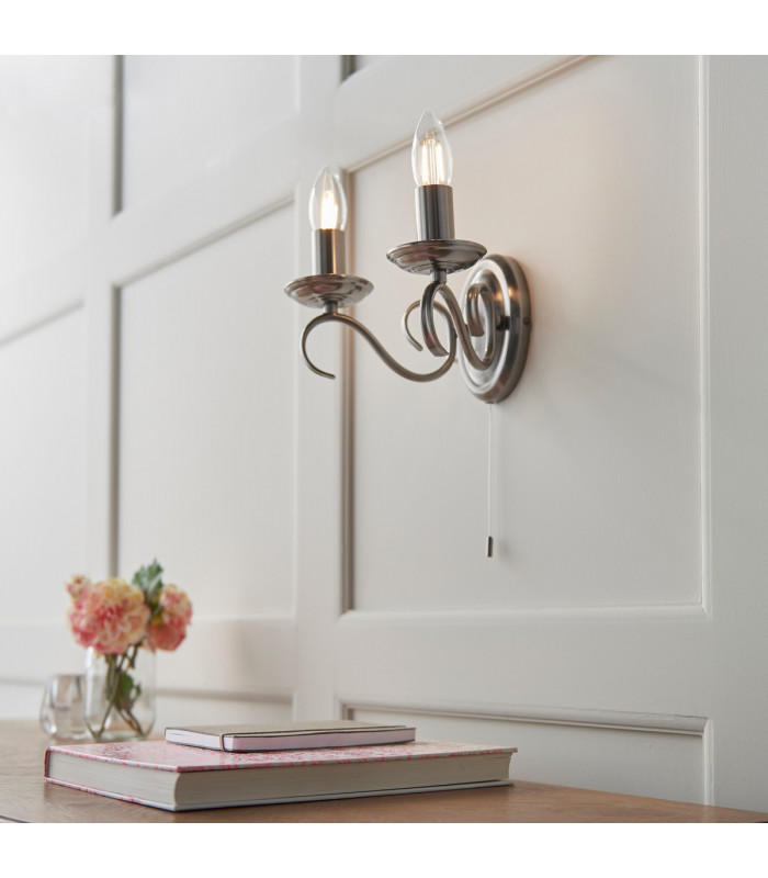 Bernice 2 Light Indoor Candle Wall Light Antique Silver-5