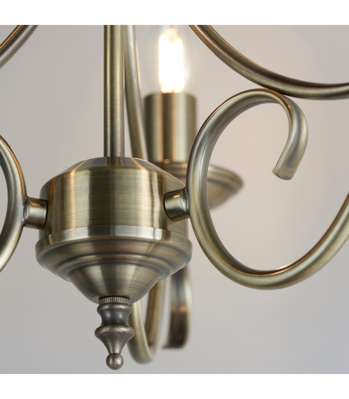 Bernice 3 Light Multi Arm Ceiling Pendant Antique Brass, E14