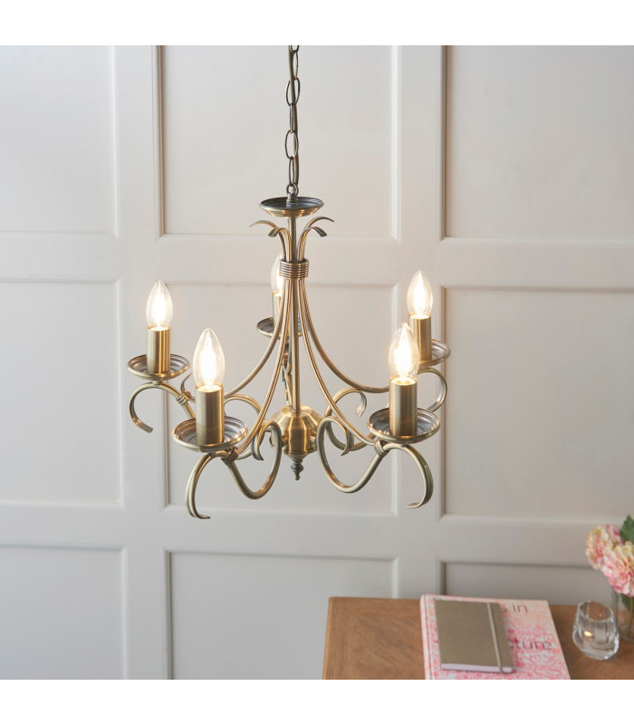 Bernice 5 Light Multi Arm Ceiling Pendant Antique Brass-3