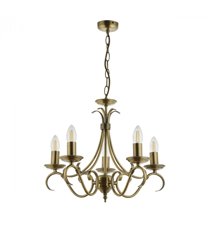 Bernice 5 Light Multi Arm Ceiling Pendant Antique Brass, E14