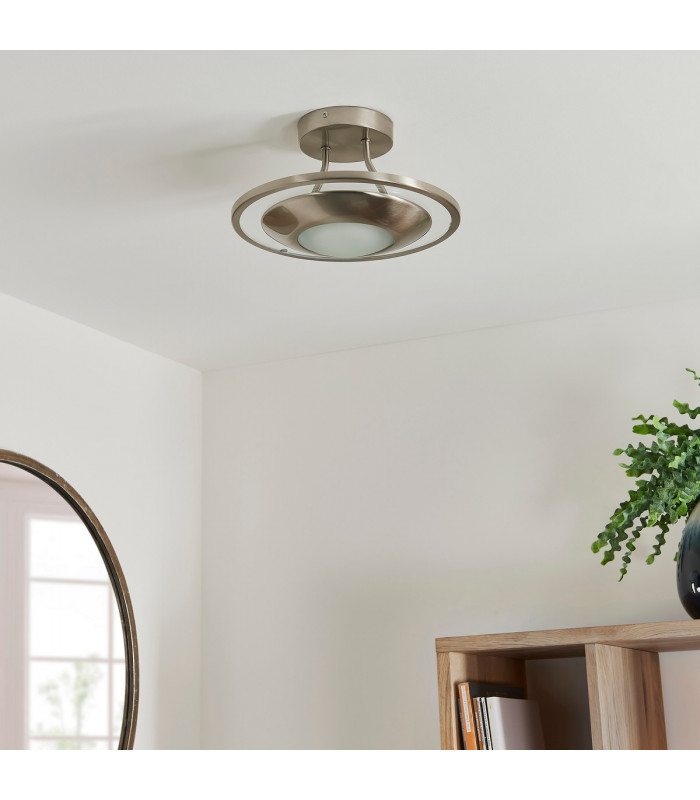 Firenz 1 Light Flush Ceiling Light Frosted Glass, Satin Chrome with Clear
