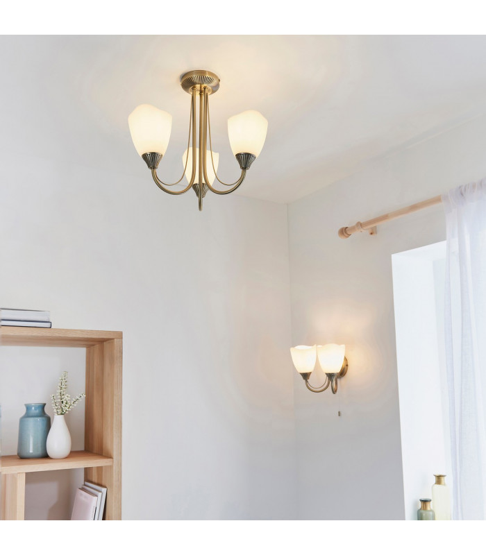Haughton 3 Light Semi Flush Multi Arm Ceiling Light Antique Brass-2