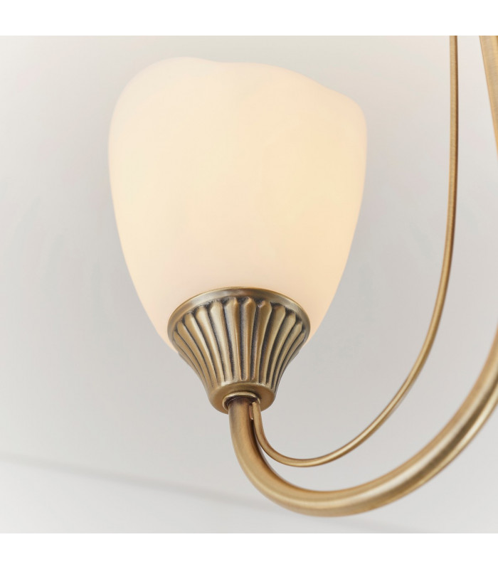 Haughton 3 Light Semi Flush Multi Arm Ceiling Light Antique Brass, Opal Glass, E14