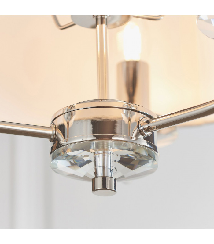 Nixon 3 Light Multi Arm Ceiling Pendant Nickel Plate, White Silk Effect, E14