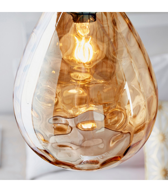 Eileen Ceiling Pendant Light Cognac Rippled Glass-3