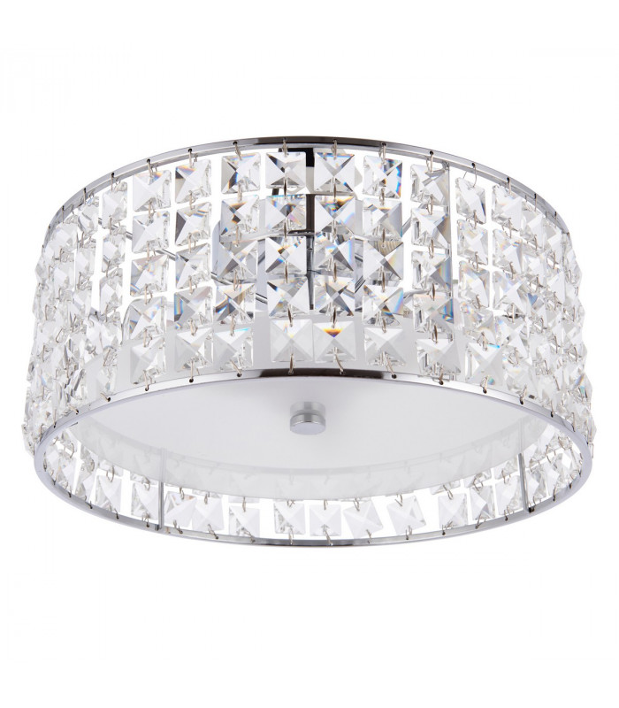Belfont 3 Light Bathroom Flush Ceiling Light Chrome, Clear Crystal Detail IP44, G9