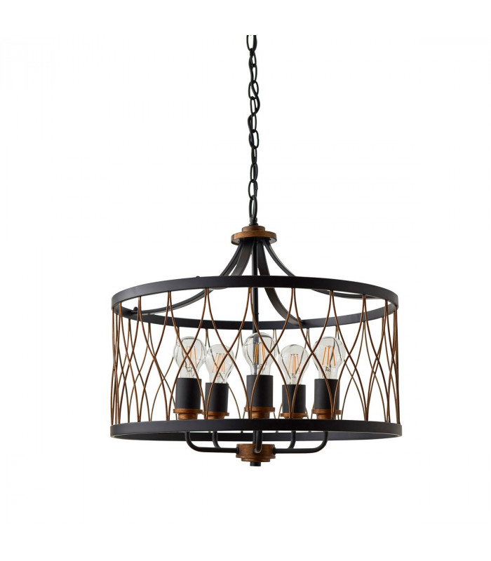 Heston 5 Light Cylindrical Ceiling Pendant Matt Black, Rustic Bronze Effect, E27