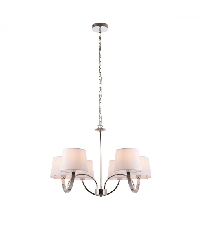 Macy 6 Light Multi Arm Ceiling Pendant Chrome, Off White Tc Fabric, E14