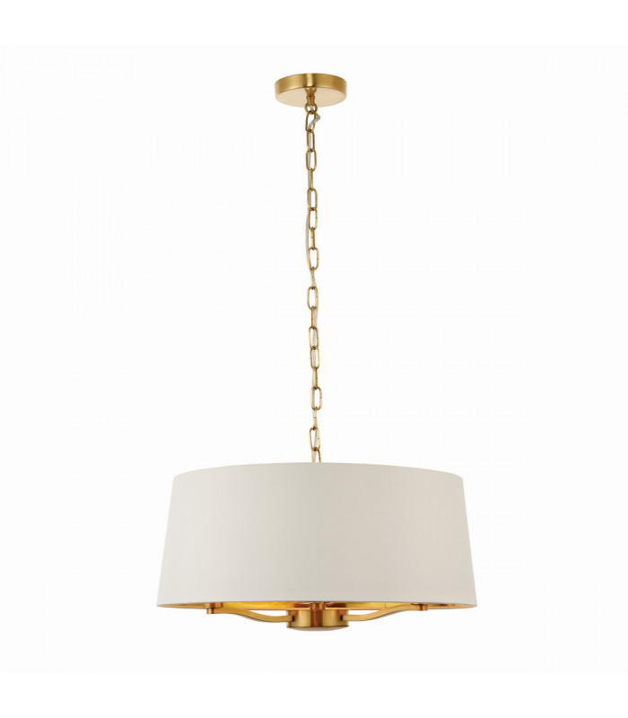 Harvey 3 Light Ceiling Pendant Satin Brushed Gold, Vintage White Silk Effect, E14