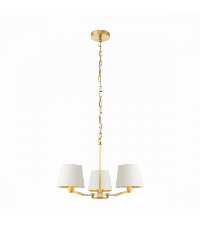 Harvey 3 Light Multi Arm Ceiling Pendant Satin Brushed Gold, Vintage White Silk Effect, E14
