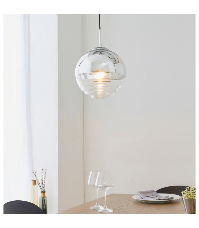 Paloma 1 Light Globe Ceiling Pendant Clear Ribbed Glass-1