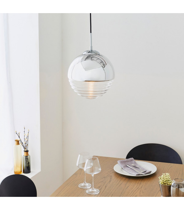Paloma 1 Light Globe Ceiling Pendant Clear Ribbed Glass-2