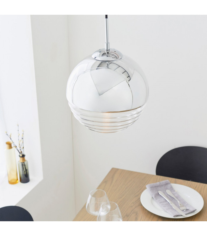 Paloma 1 Light Globe Ceiling Pendant Clear Ribbed Glass-3