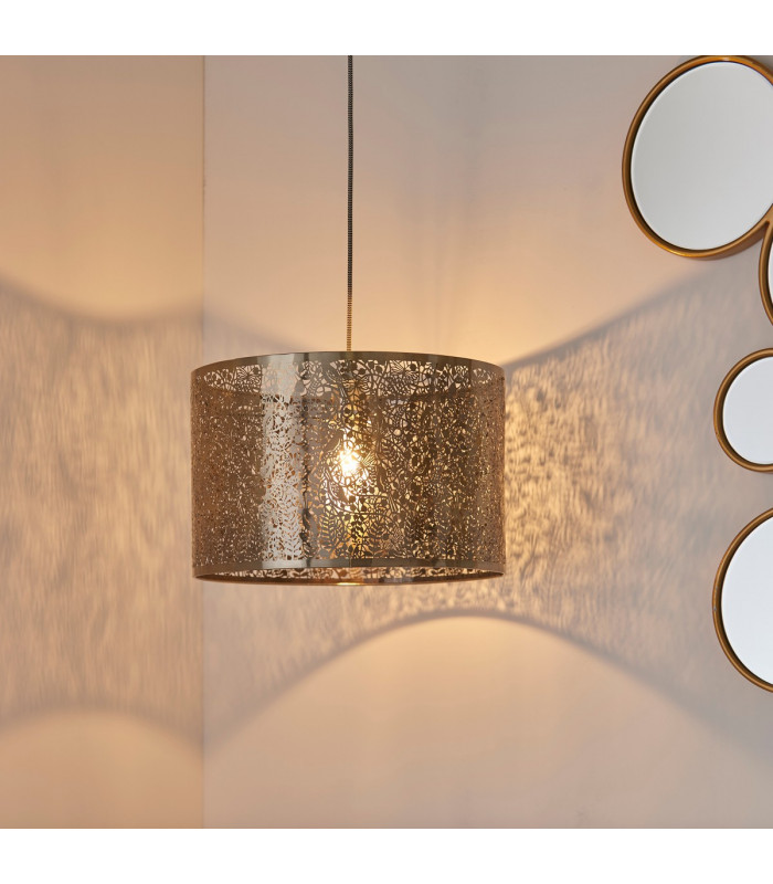 Secret Garden Floral Leaves Cylindrical Ceiling Pendant Light Antique Brass-2