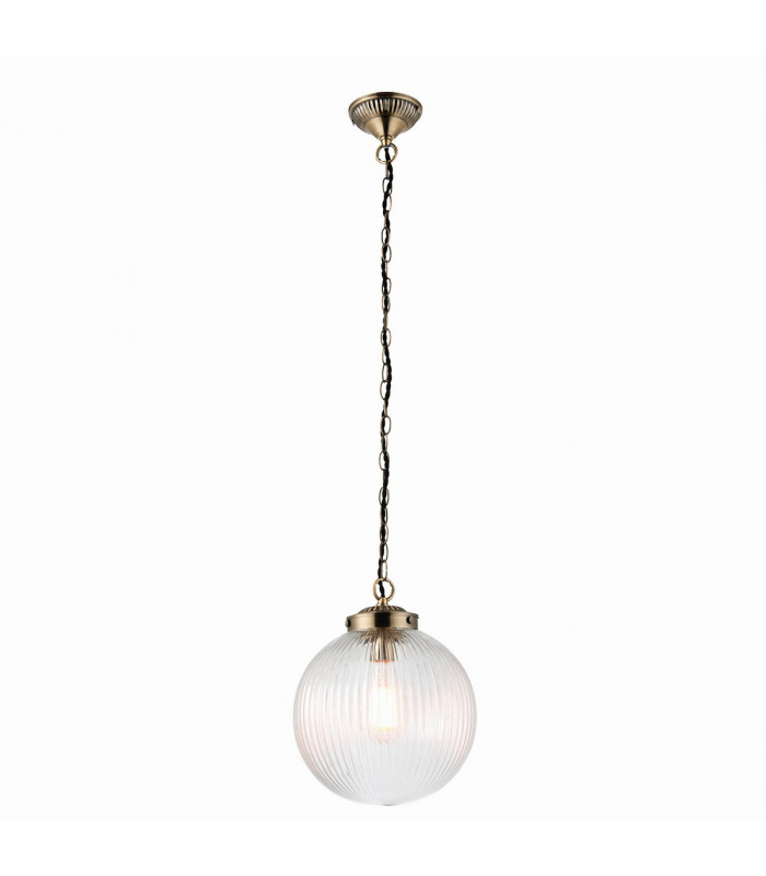 Brydon 25cm Globe Ceiling Pendant Antique Brass, Clear Glass, E27