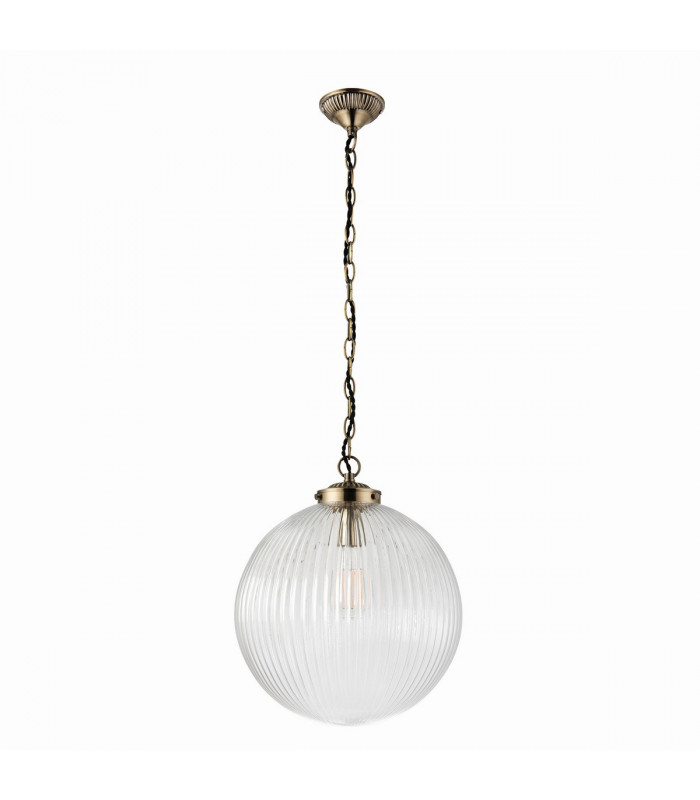 Brydon 35cm Globe Ceiling Pendant Antique Brass, Clear Glass, E27