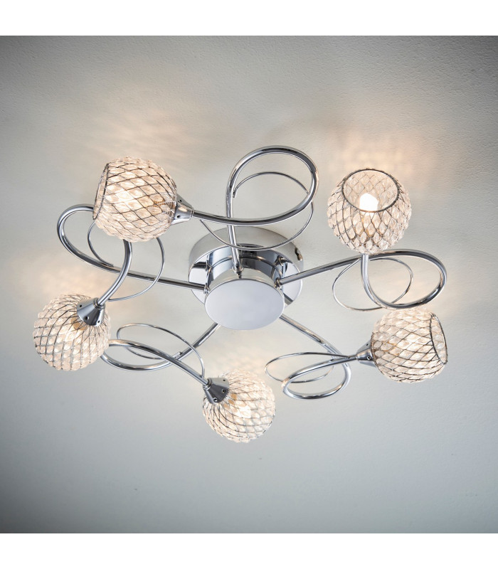 Aherne 5 Light Semi Flush Multi Arm Ceiling Light Chrome-2