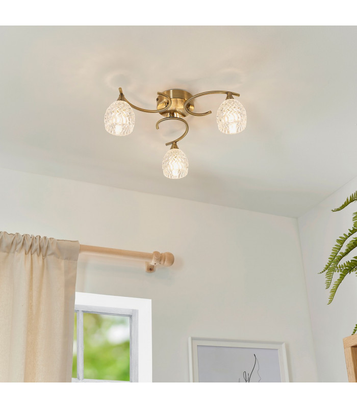Boyer 3 Light Semi Flush Multi Arm Ceiling Light Antique Brass-2
