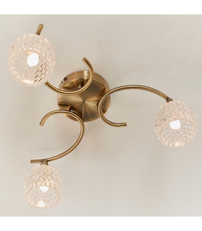 Boyer 3 Light Semi Flush Multi Arm Ceiling Light Antique Brass-3