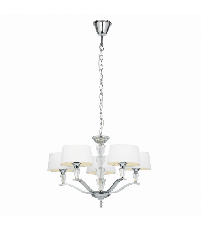Fiennes 5 Light Multi Arm Ceiling Pendant Chrome, White Tc Fabric, E14