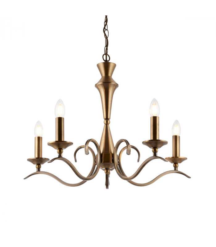 Kora 5 Light Multi Arm Ceiling Pendant Candle Antique Brass