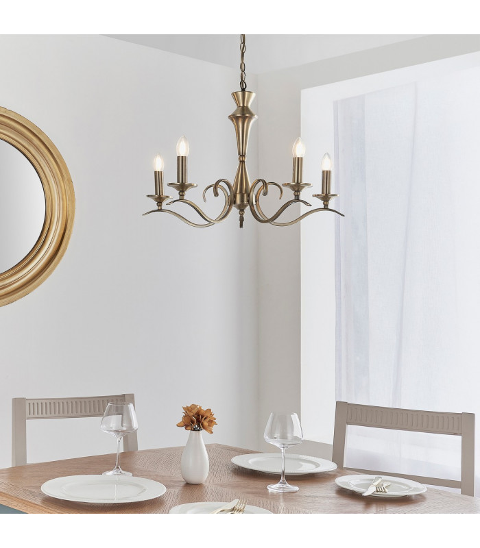 Kora 5 Light Multi Arm Ceiling Pendant Candle Antique Brass-1