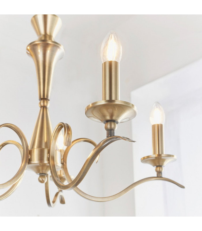 Kora 5 Light Multi Arm Ceiling Pendant Candle Antique Brass-2