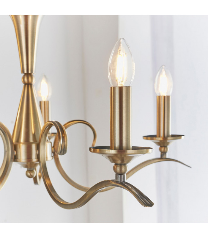 Kora 5 Light Multi Arm Ceiling Pendant Candle Antique Brass-5